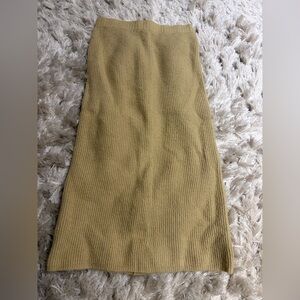 Reclaimed Vintage Ribbed Midi Skirt in Mustard Yellow/cream